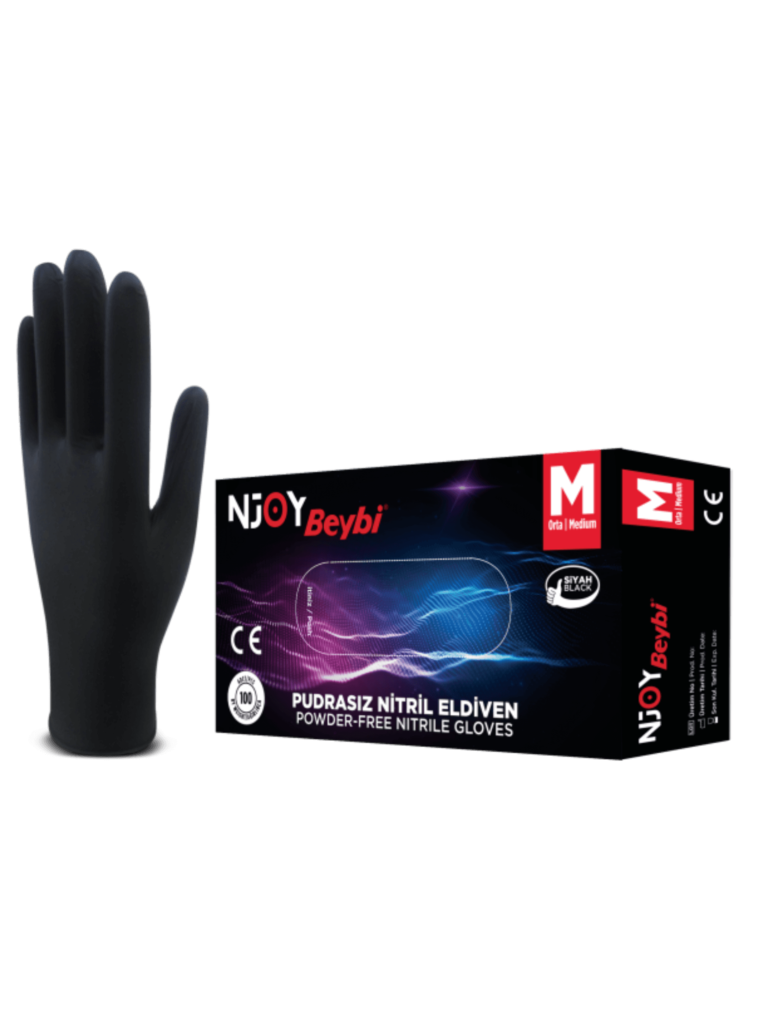 Njoy Powder-Free Black Nitrile Gloves – Box of 100 Ana Görsel